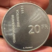 20 Fr Argent 1991 700 jahre 20.- suisse schweiz