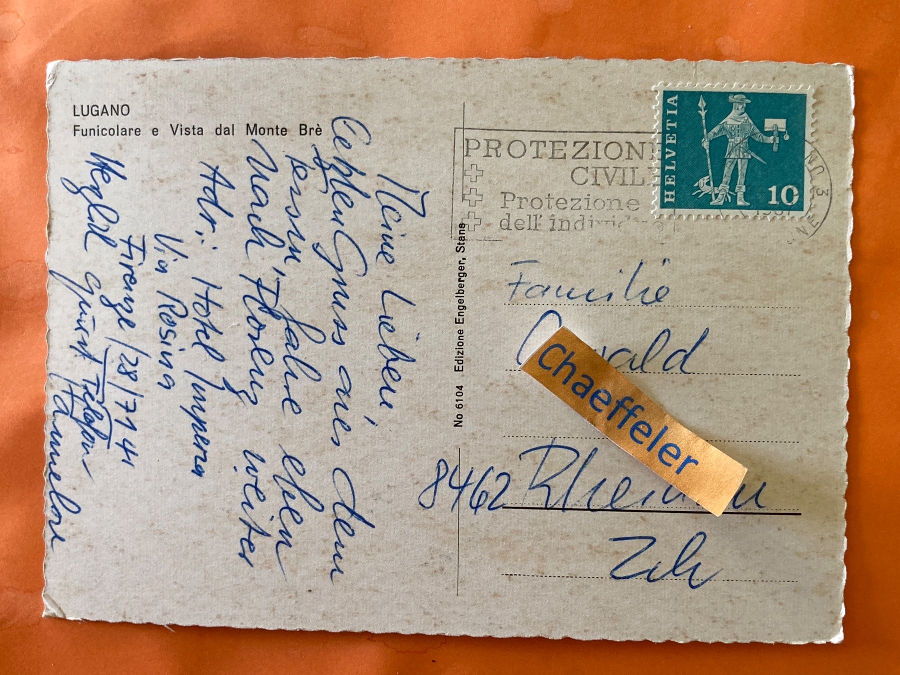 Cartoline postali: 1967 Lugano. Funiculaire e Vista dal Monte Bré – Usato da Zürich venduto da Chaeffeler 1