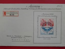 1938, W11, AARAU-Block auf Brief +Abart rot Striche +LUXUS !