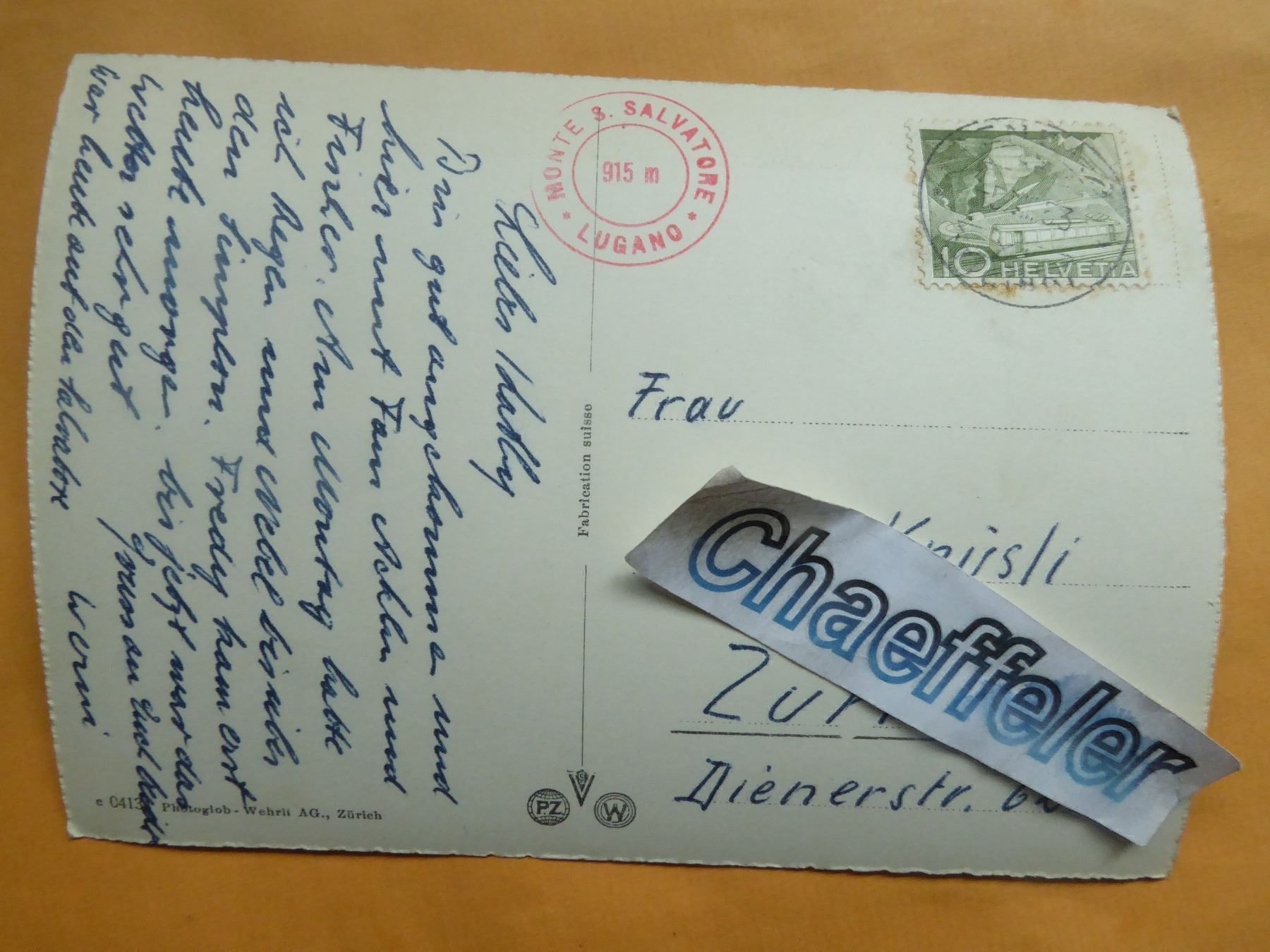 Cartoline postali: 1953  Lugano dal Mte. S. Salvatore – Usato da Zürich venduto da Chaeffeler 1