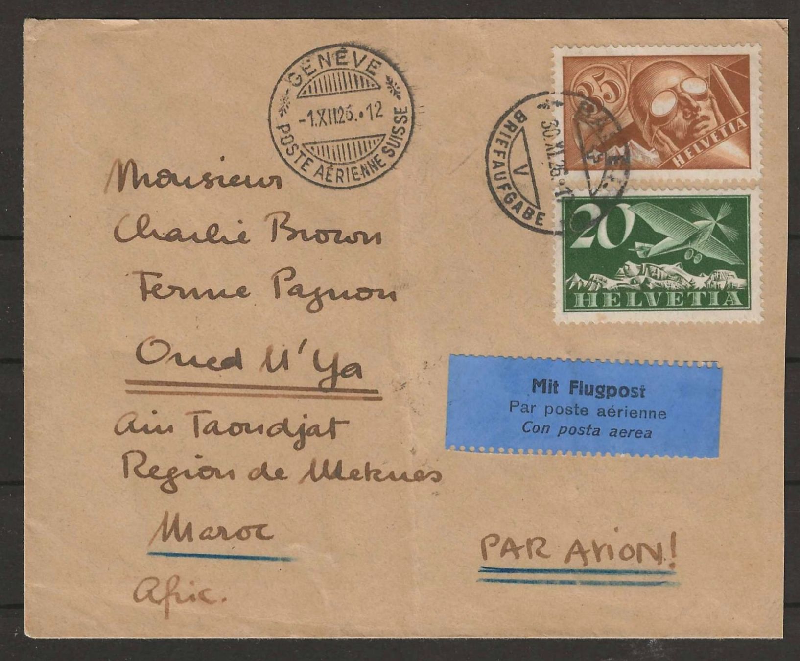 Tutti i francobolli: 1926 : Flugpost Brief nach Marokko – Usato da Gümligen venduto da Geniusbuy
