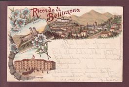 Ricordo di BELLINZONA - Caserma - Arsenale - 1898 Litho Salv