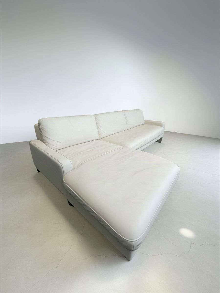 Sofas: Weißes Ecksofa aus echtem Rindsleder, verchromte Beine – Gebraucht aus Fehraltorf von Sofalab.swiss 1