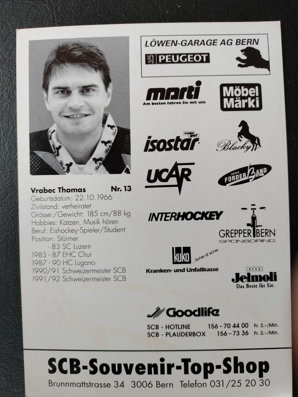 Autografi: SC Bern, SCB Autogrammkarte, Thomas Vrabec – Usato da Schwanden Sigrisw venduto da len_9yqg 1