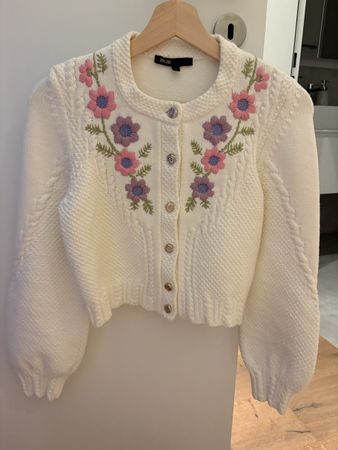 Maje Strickjacke mit Blumenstickerei weiss Grösse 1