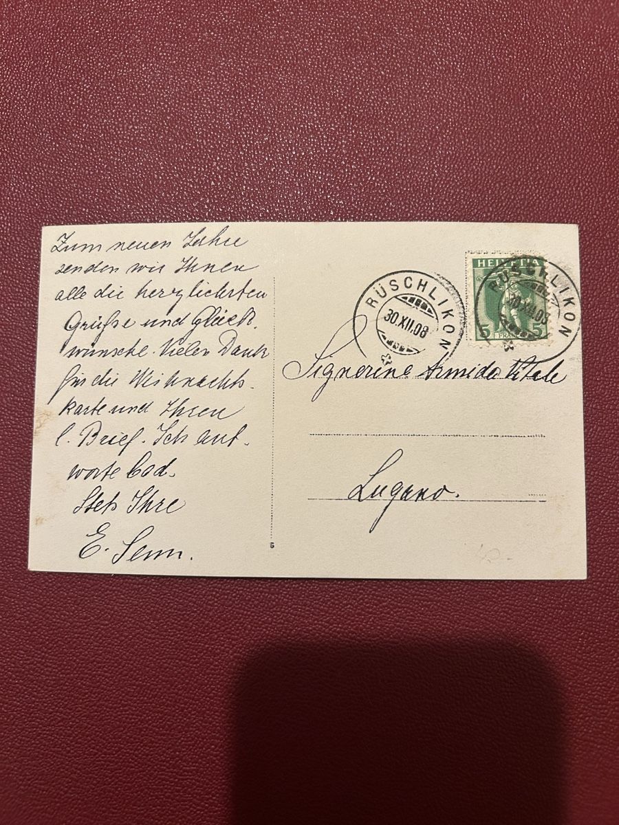Cartoline postali: Rüschlikon 1908 – Usato da Breganzona venduto da Milesbo 1