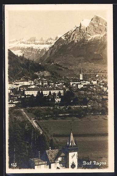 Ansichtskarten: Bad Ragaz, Teilansicht mit Strassenparti – Gebraucht aus Berlin von bartko-reher