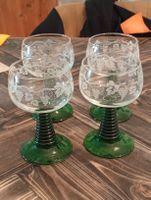 Grüne Vintage Weingläser mit Weinranken-Motiv, 4 Stk. 
