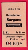 KARTON BILLETT, UNTERTERZEN - SARGANS, 2.KLASSE, RETOUR
