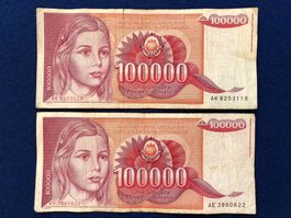 Belgrad 1989 - Jugoslawien - 100000 Dinara - 2 Banknoten