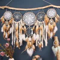 5 Traumfänger Wanddeko Boho Ethno NEU Capuccino