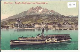 Luzern - Dampfer "Stadt Luzern" und Pilatus - Litho