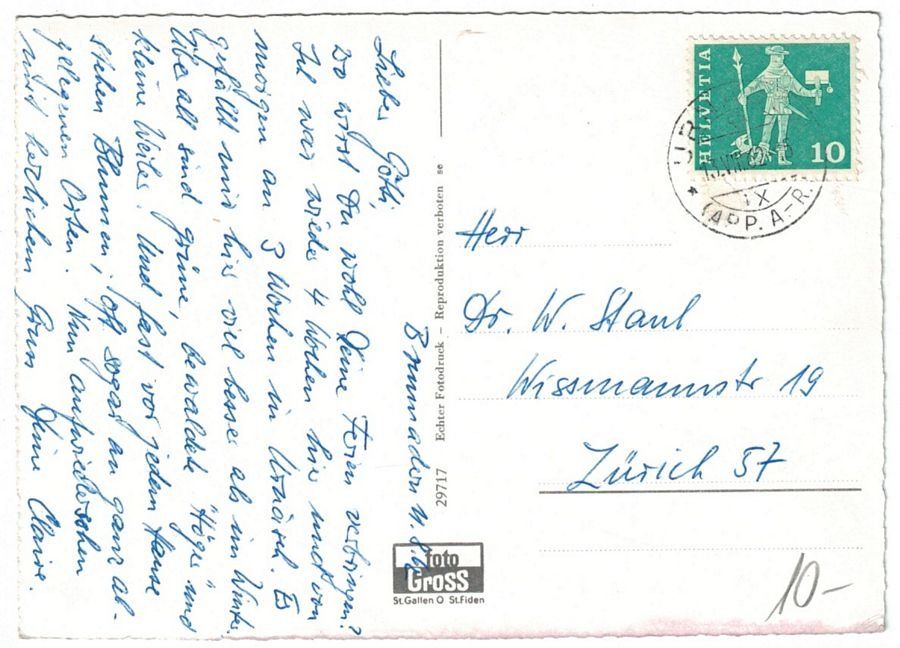 Ansichtskarten: Brunnadern, gelaufen 1962 – Gebraucht aus Frauenfeld von POML 1