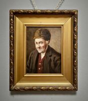 Antikes Ölportrait Mann mit Mütze, signiert, goldgerahmt