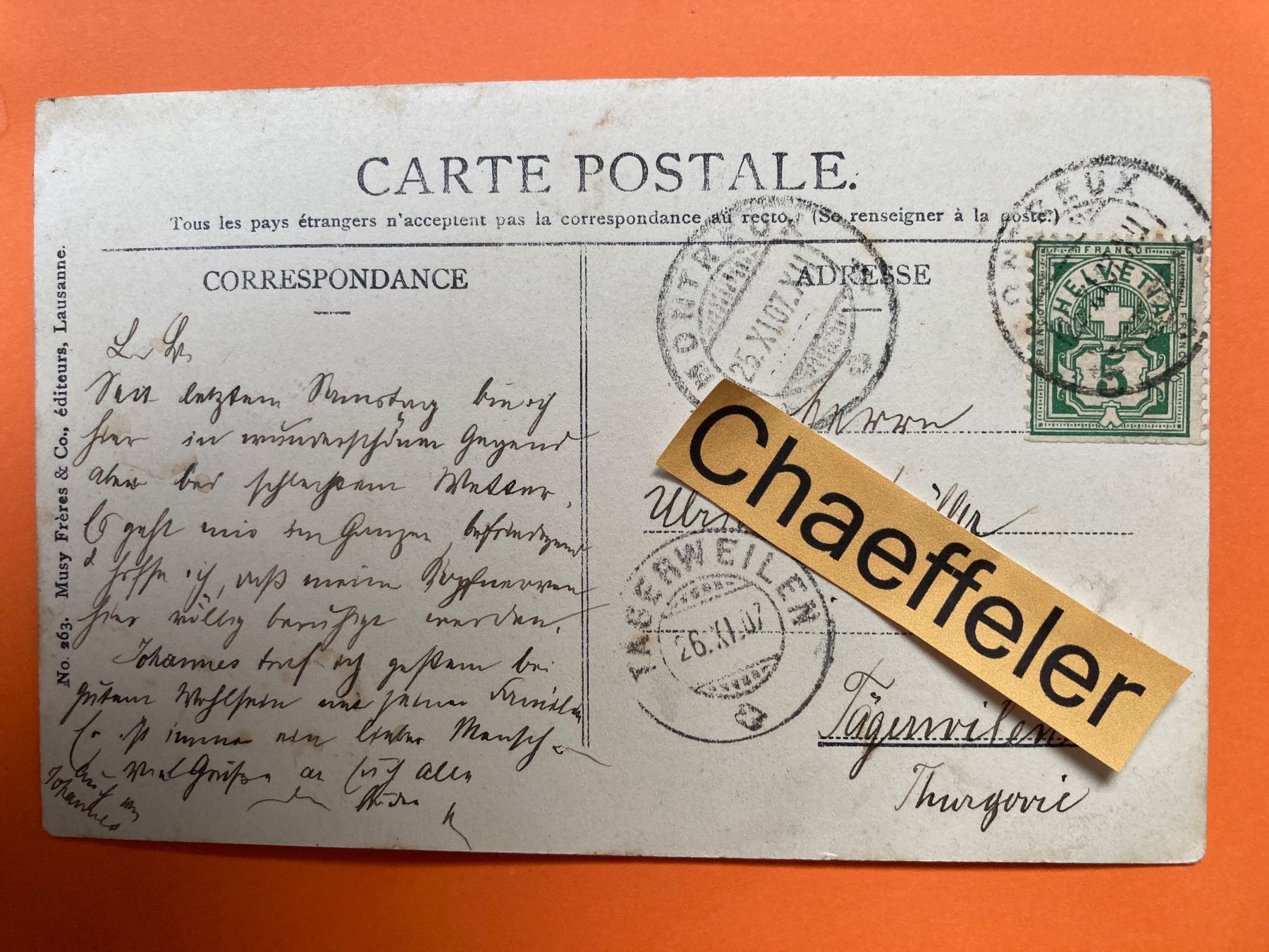 Cartoline postali: 1907 Montreux - Clarens – Usato da Zürich venduto da Chaeffeler 1