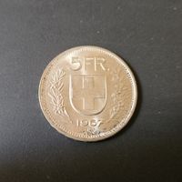 Silbermünze 5 Franken 1967 vorz. - unz.