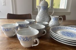 Kahla Kaffee Service, blaues Blümchenmuster, Komplett!