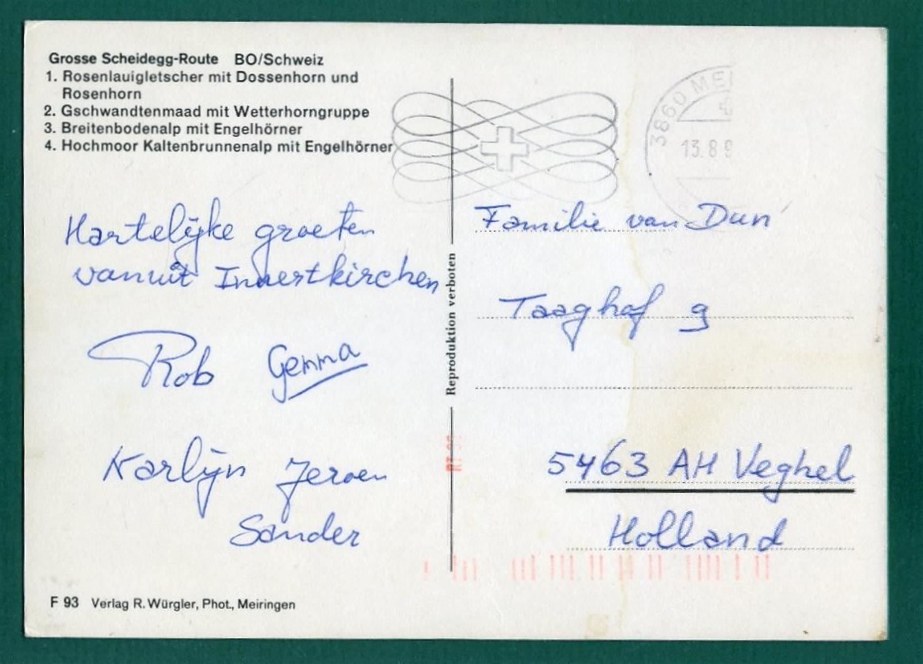 Cartoline postali: Grosse Scheidegg-Route, 1990, gelaufen, Grossformat – Usato da Sargans venduto da Hausi1951 1