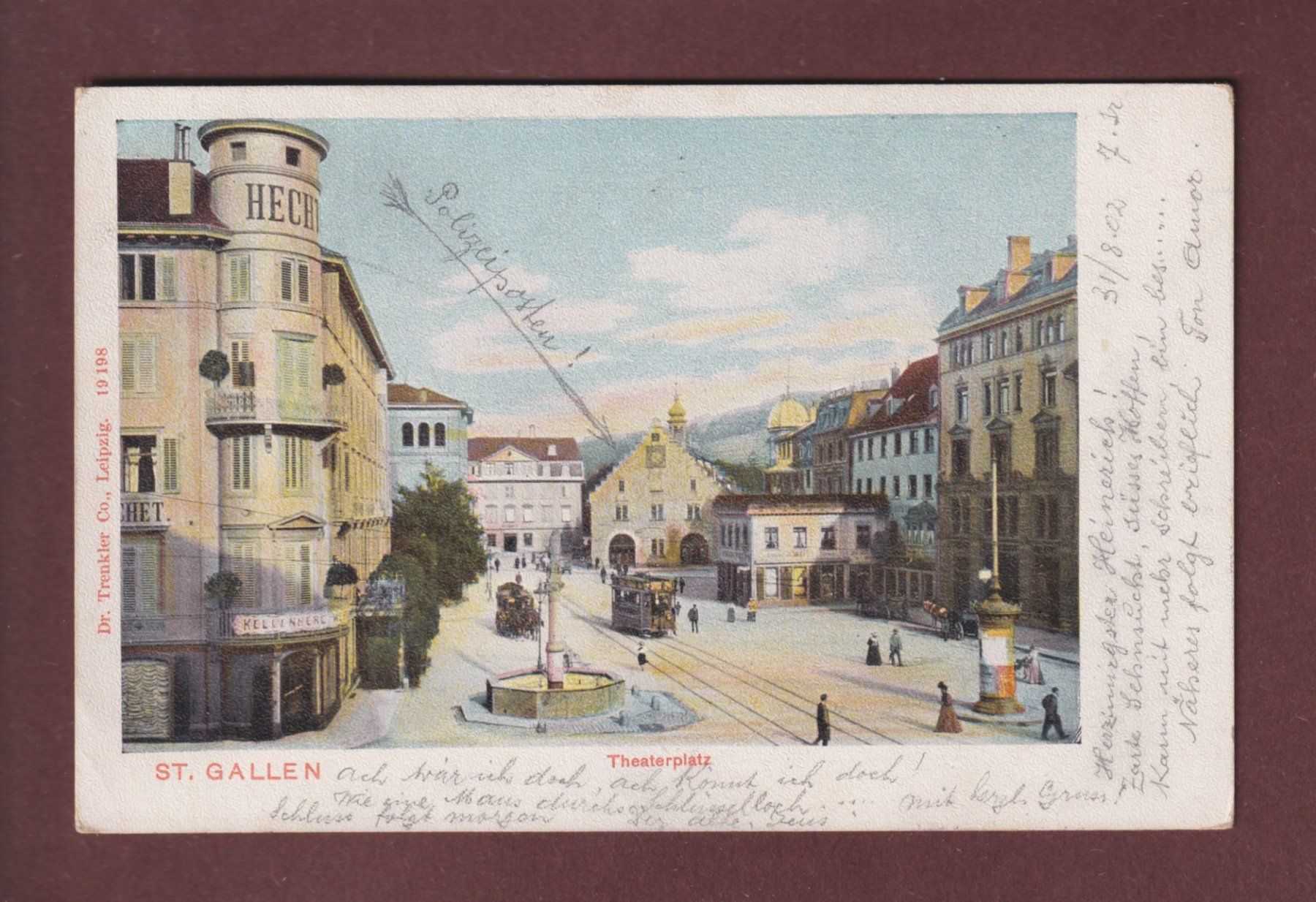 Cartoline postali: ST. GALLEN - Theaterplatz - 1902 – Usato da Pully venduto da nicecards