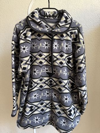 Polaire vintage gris/beige/noir motifs géométriques, t.S/M