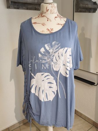 Damen T-Shirt blau Grösse XL Druck mit Raffung