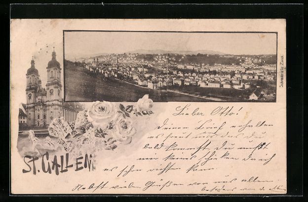 Cartoline postali: AK St. Gallen, Totalansicht, Kirche – Usato da Berlin venduto da bartko-reher