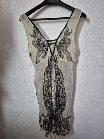 Odd Molly Top Grösse 2 beige schwarz bedruckt 