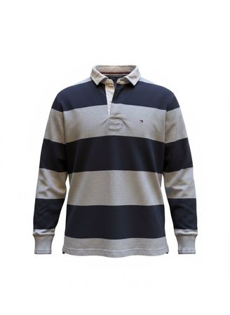 Tommy Hilfiger Polo Rugby Rayé Bleu Gris M Coton
