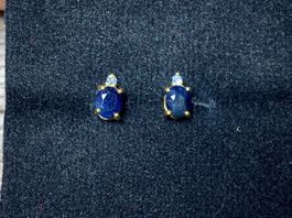 Saphir + Tansanit Ohrstecker 💎✨ Silber 925 vergoldet E26