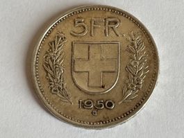 Superbe pièce 5 Fr. HELVETIA 1950 en argent