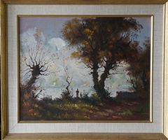 Vater und Sohn, Ausblick auf die Küste, Öl auf Leinwand