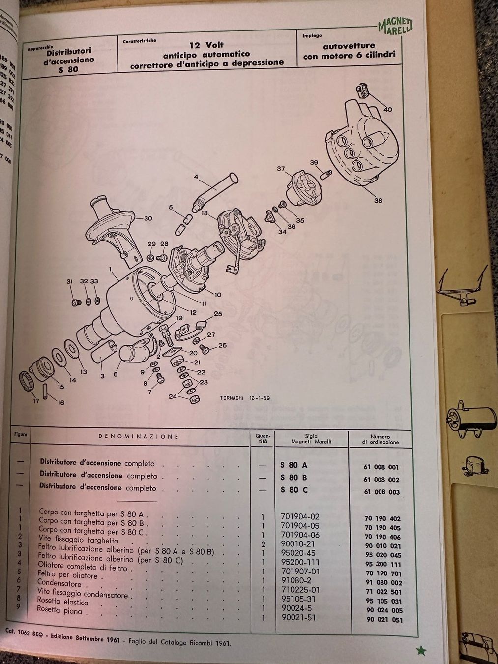 Lancia Documenti: Liste , MAGNETI MARELLI , Lancia 1962 , Oldtimer – Usato da Boswil venduto da pavo1 8