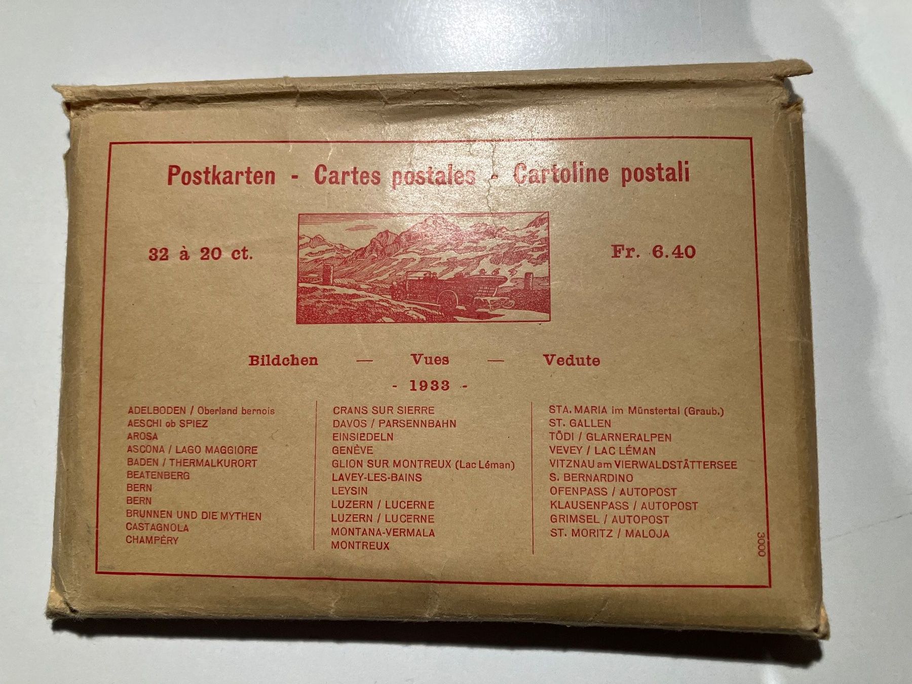 Tutti i francobolli: 32 Postkarten 1933 * mit Originalcouvert der Post /Fr. 712.0 – Usato da Baar venduto da Ramona10