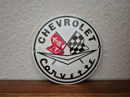 Emailschild Chevrolet Corvette Werkstatt Logo Emaille Schild