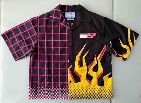 PRADA Double Match Flame Panelled Bowling Shirt M NEU