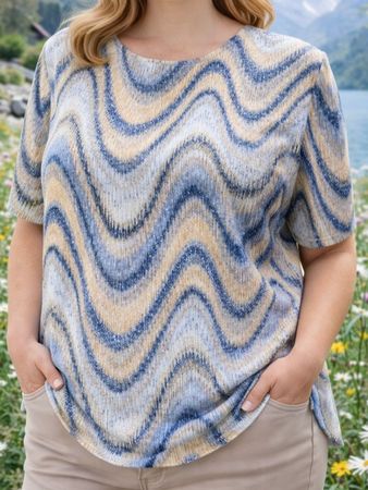 Shirt Damen Gr. 48 XL  Blau Beige silber Schulterpolster