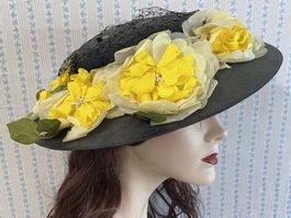Hut Strohhut Gr. 53 bis 55  gelbe Blumen VINTAGE 1950s