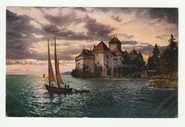 Handkolorierte Postkarte 1909,  Schlosses Chillon