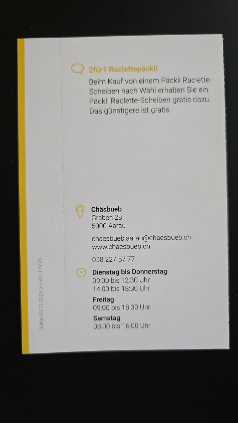 Buoni: 2 für 1 Gutschein Chäsbueb – Nuovo (secondo la descrizione) da Suhr venduto da viva2.0 1
