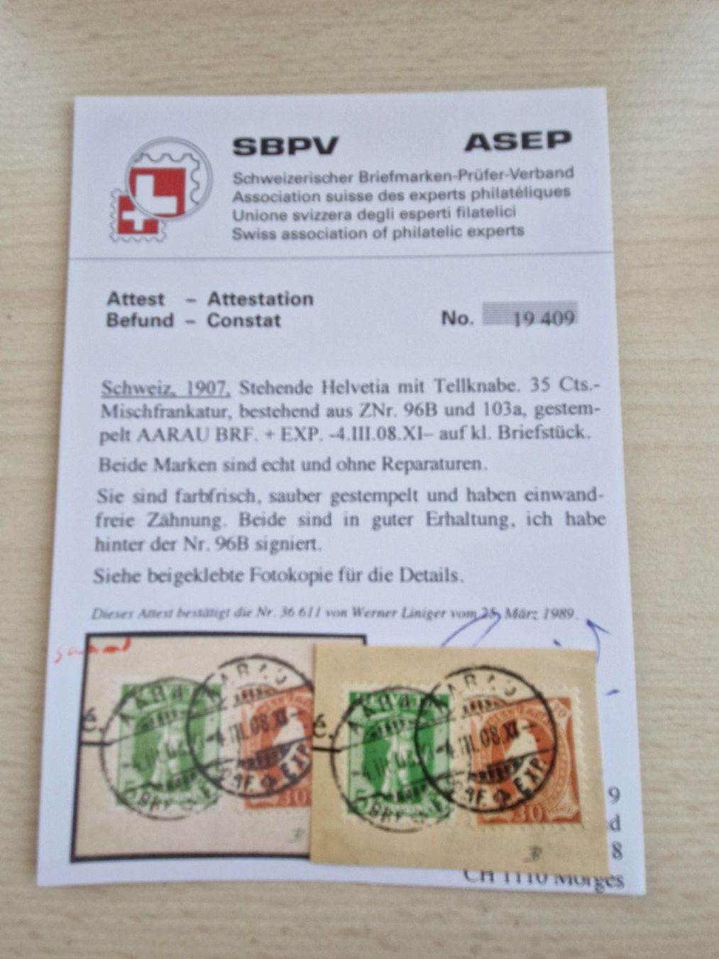 Tutti i francobolli: Stehende 96B, Attest, Top Stück – Usato da Burgdorf venduto da Glossy01