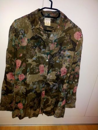 Mona Damen Bluse, Gr. 42, OlivgrünBlumenmuster, Top Zustand!