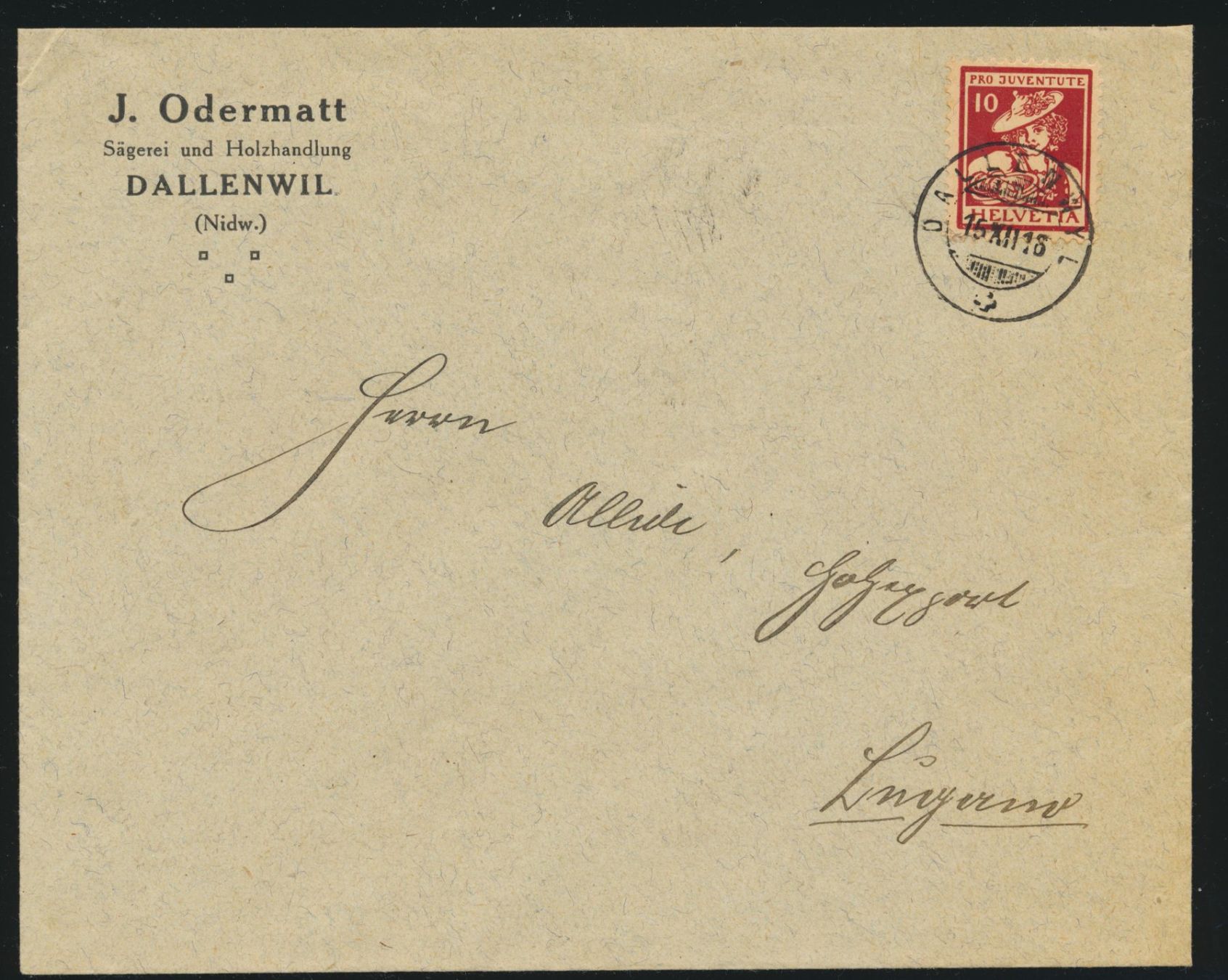 Tutti i francobolli: Pro Juventute 1916 10 R. auf Brief – Usato da Roggwil BE venduto da Stampdealer3