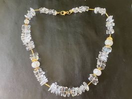 Sehr Edle Designer Steinkette 925er Silber Vergoldet 60cm