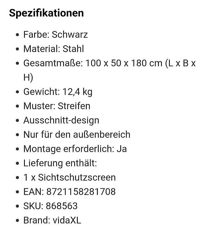 Vidaxl Paraventi: 3 x Sichtschutz neu – Nuovo e nell'imballaggio originale da Bern venduto da Ssra 1