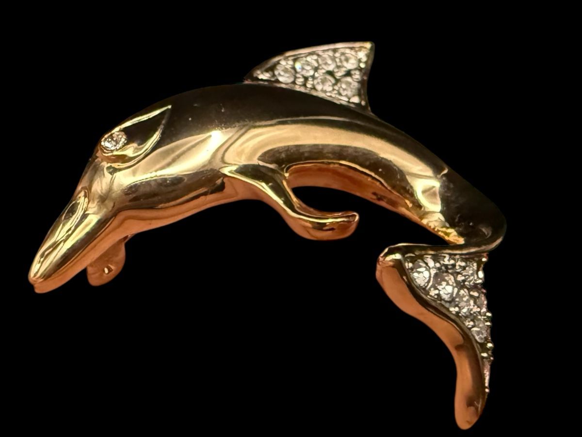 Spille & Fermagli: Goldfarbene Vintage-Delphin-Brosche mit Strass – Usato da Lamone venduto da LaCantinaMagica 4