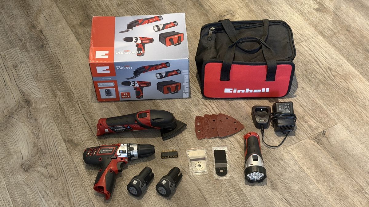 Einhell Alle Werkzeuge: Einhell Tool-Set Akkuschrauber Multfunktion-Schleif + Lampe – Gebraucht aus Pfeffingen von AuktionatorX