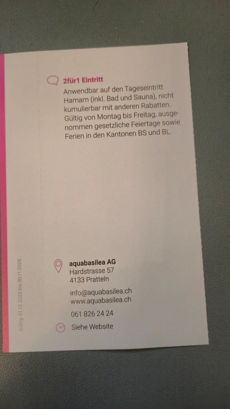 2 für 1 Aquabasilea Eintritt Hamam Bad und Sauna (Neu und ...