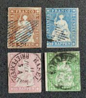 SWITZERLAND 1854–1859: «Strubeli», 4 timbres oblitérés