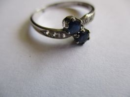 Bague argent 925 deux saphirs et zircons