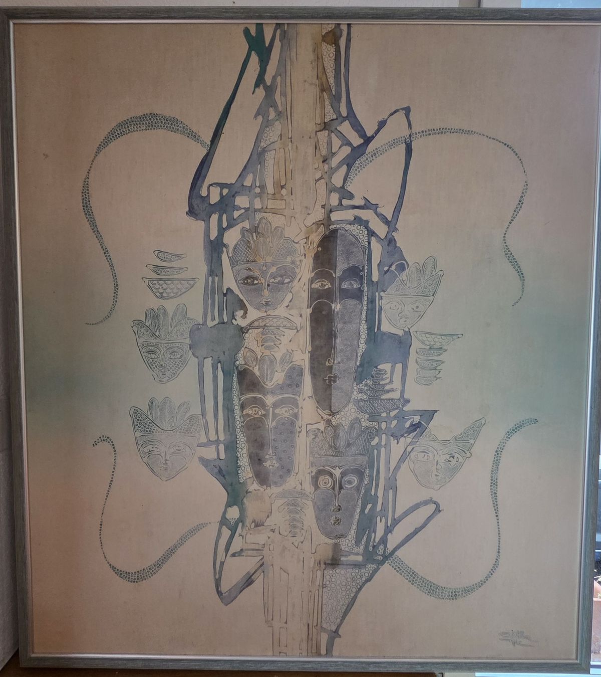 Dipinti: Gemälde Abstrakt mit Gesichtern Rahmen 60x50cm – Usato da Bauma venduto da DolceVita1984